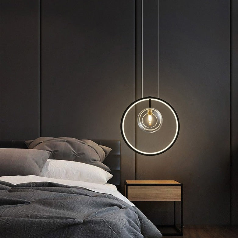 Modern LED pendant light with ring and Cala glass bubbles
