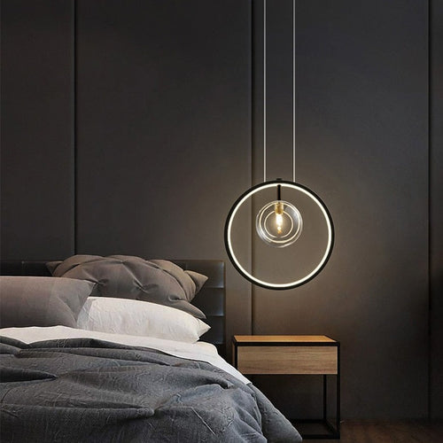 Modern LED pendant light with ring and Cala glass bubbles - vue 3 sur 7