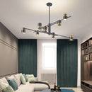 Designer LED chandelier with metal bar and adjustable spotlights caeli