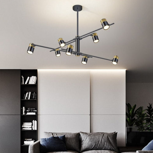 Designer LED chandelier with metal bar and adjustable spotlights caeli - vue 3 sur 11
