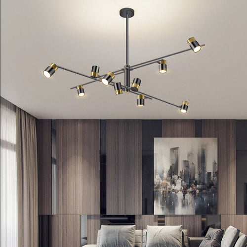 Designer LED chandelier with metal bar and adjustable spotlights caeli - vue 9 sur 11