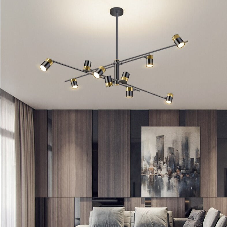 Designer LED chandelier with metal bar and adjustable spotlights caeli - vue 9 sur 11