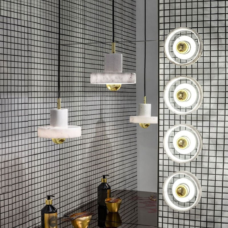 Luxia designer LED chandelier with white marble shade