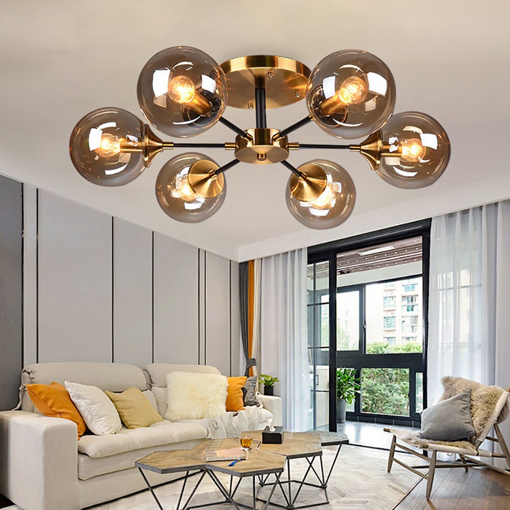 Modern star-shaped ceiling light with glass LED globes Iraide