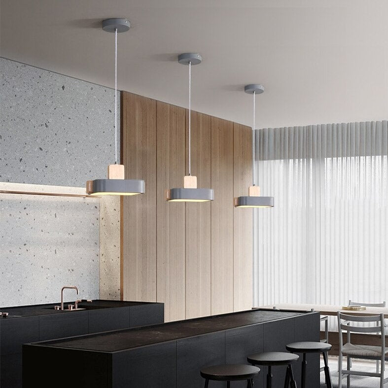 Scandinavian LED pendant light with Ainhara wooden shade - vue 3 sur 6