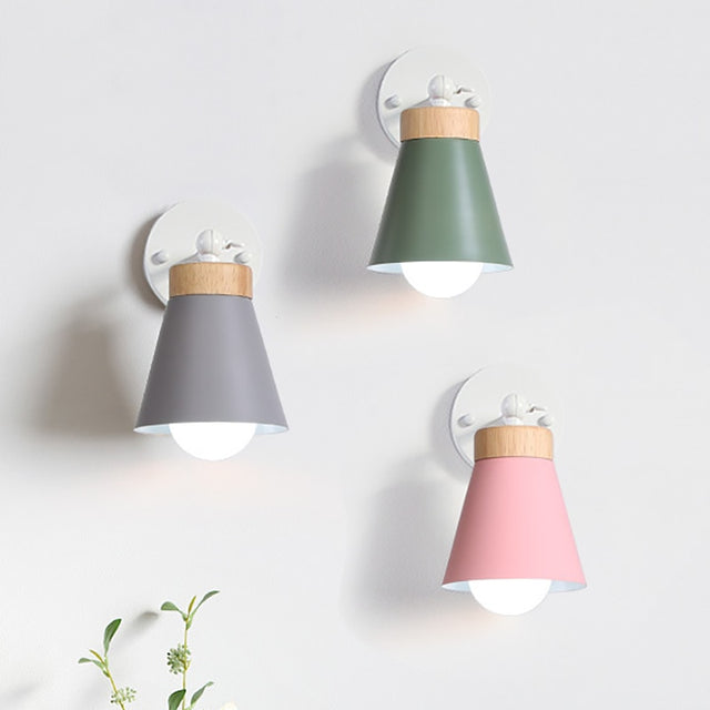 Modern wall light with coloured conical shade eddy
