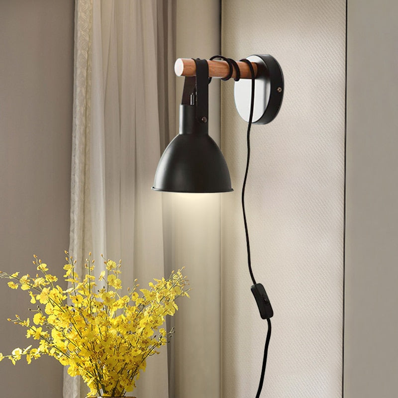 Industrial LED wall light with black conical shade Nofti