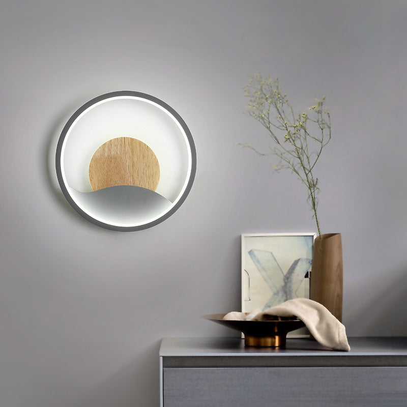 Round LED designer wall light with luminous ring globe - vue 4 sur 9