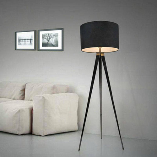 Luxury designer floor lamp with triple legs and black fabric shade - vue 2 sur 2