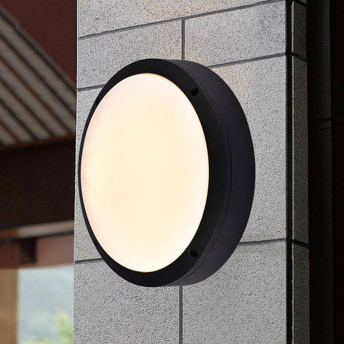 Black round outdoor LED ceiling light flat (various sizes) - vue 3 sur 5