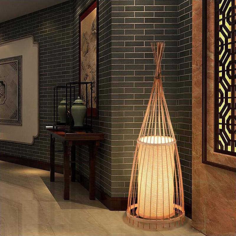 Japanese style bamboo wood floor lamp