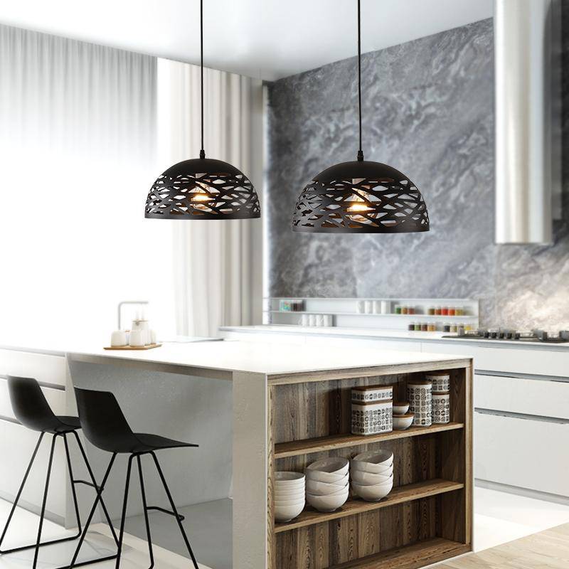 Modern creative half-sphere LED pendant light (black, white or red) - vue 2 sur 3