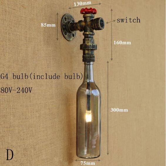 LED wall light with glass bottle in pipe - vue 3 sur 6