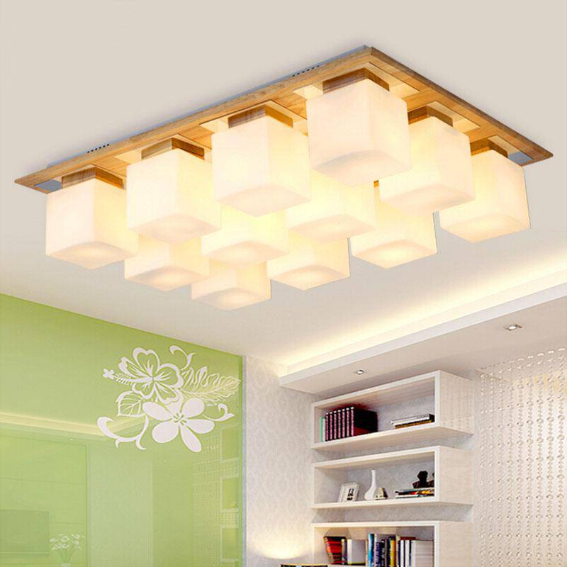 Wooden ceiling light with multiple LED lamps