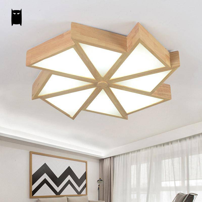 Wooden LED ceiling light with geometric triangles