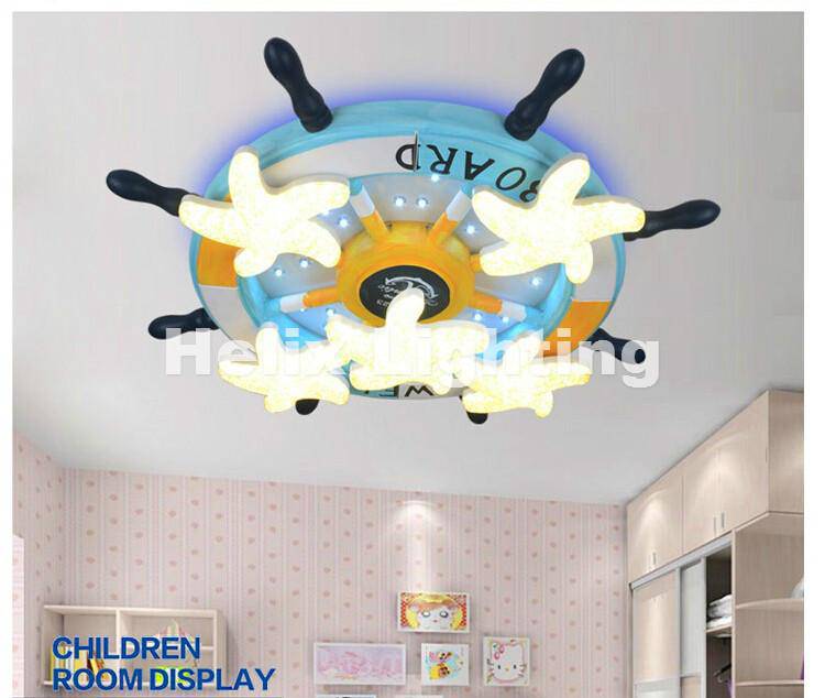 Children's ceiling light with ship's wheel and starfish design