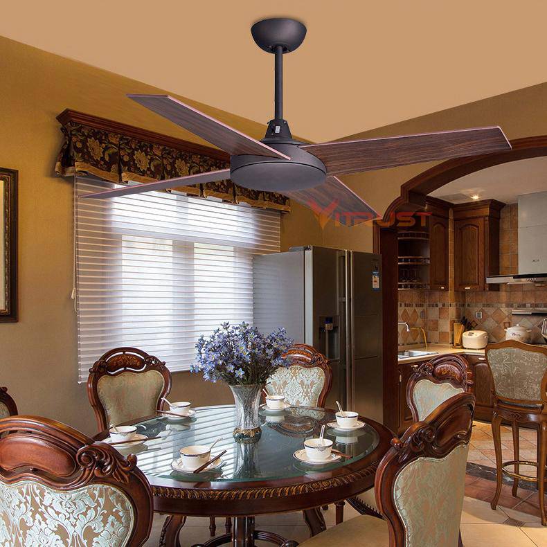 Ceiling fan with 4 wood blades wood - vue 3 sur 4