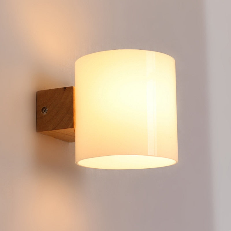 Wood and glass LED wall light room