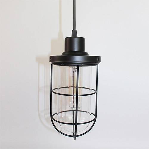 Retro LED pendant light with industrial metal cage - vue 2 sur 5