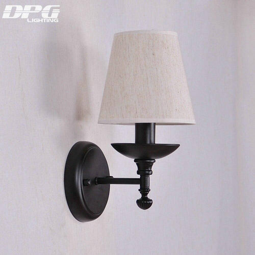 Rustic LED wall light with fabric shade - vue 6 sur 6