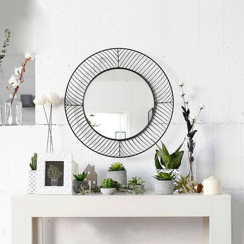 Lattice Round Black Metal Decorative Wall Mirror - vue 4 sur 5