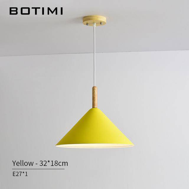 Nordic style conical LED pendant light in wood and metal