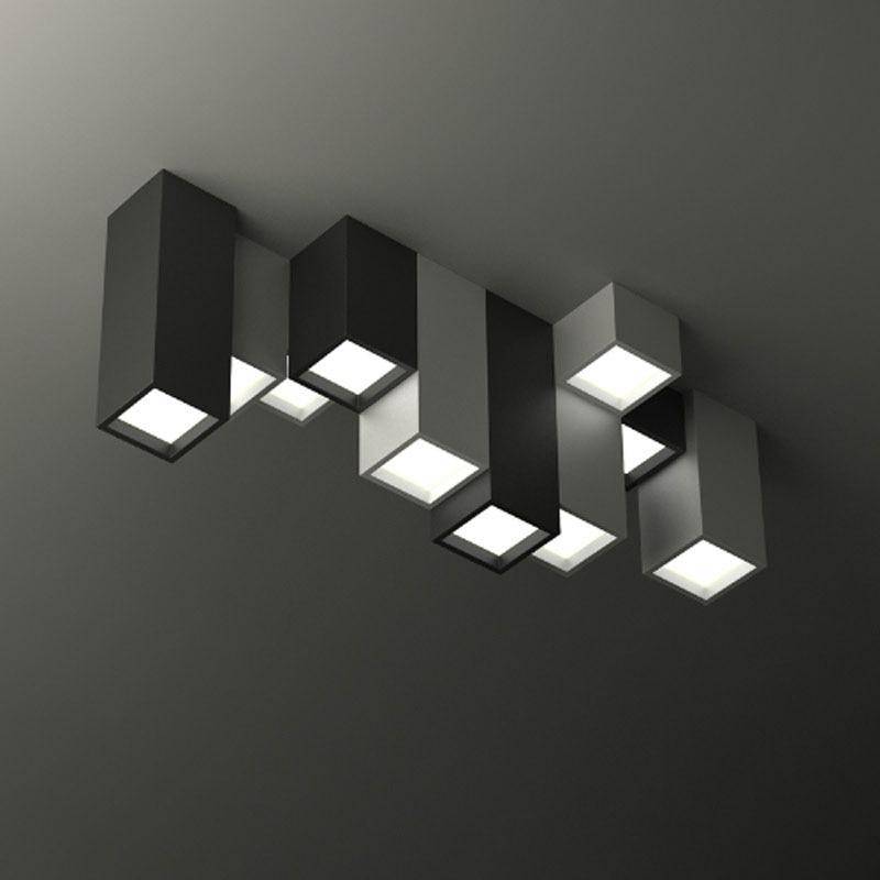 Geometric LED ceiling light with black and white rectangular tubes - vue 5 sur 6