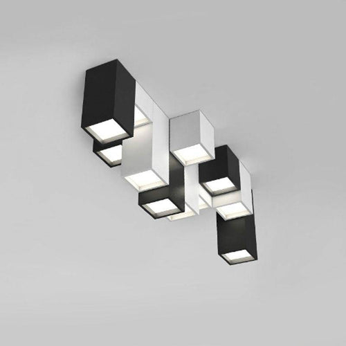 Geometric LED ceiling light with black and white rectangular tubes - vue 3 sur 6