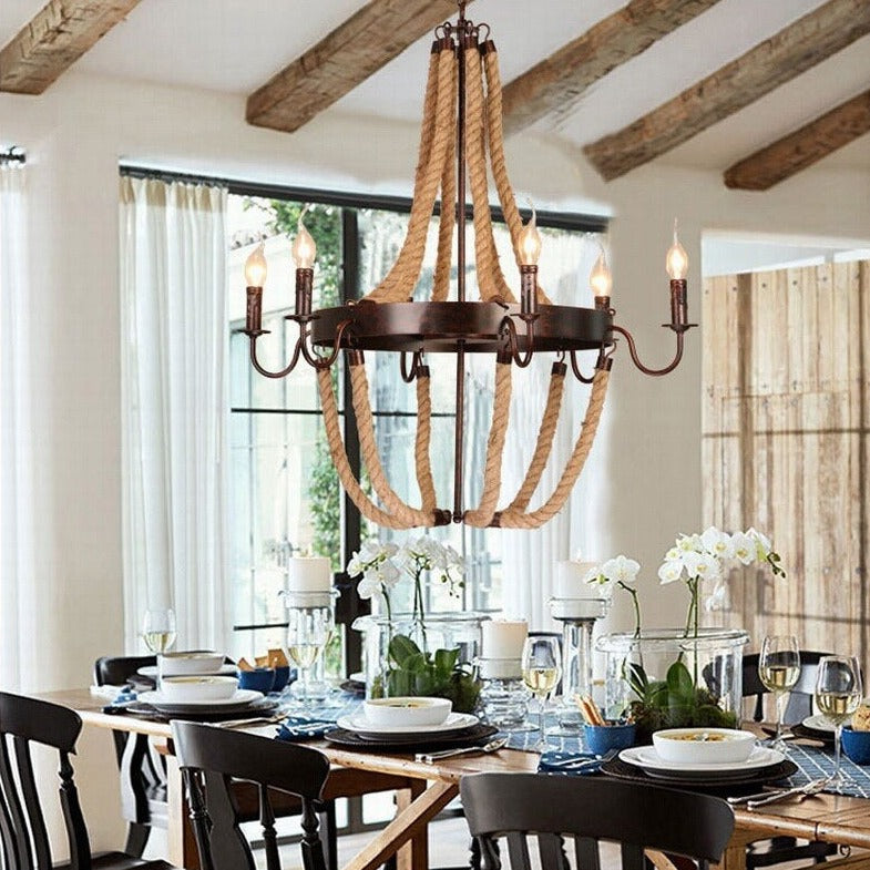 Vintage chandelier with ropes and faux candles Vechy