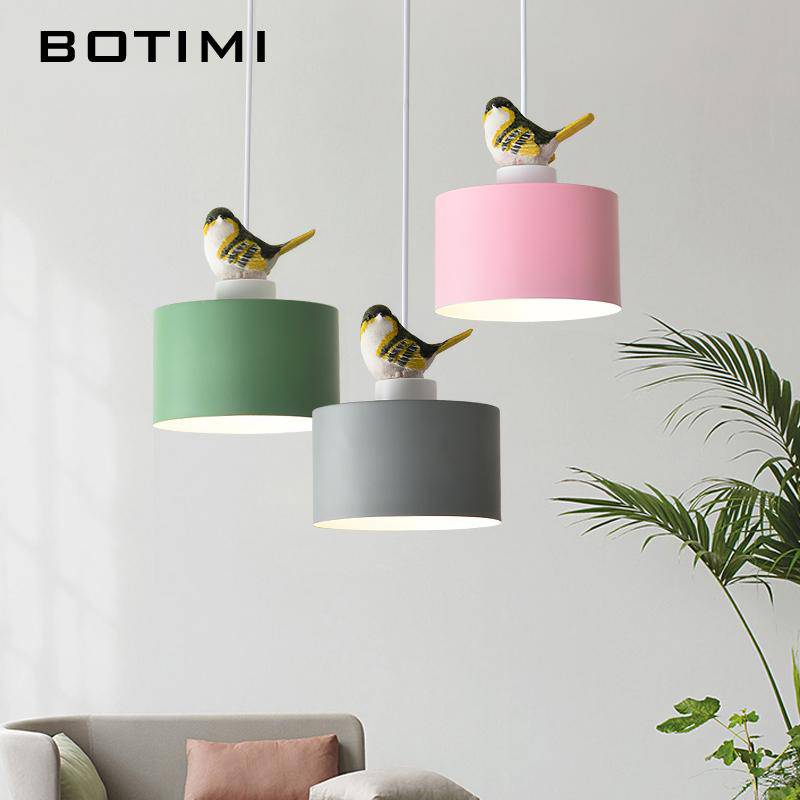 Coloured LED designer pendant light with bird by Botimi - vue 2 sur 8