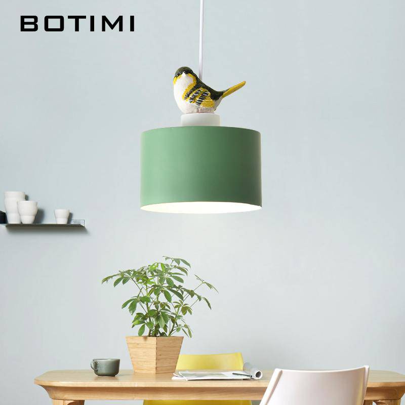 Coloured LED designer pendant light with bird by Botimi - vue 3 sur 8