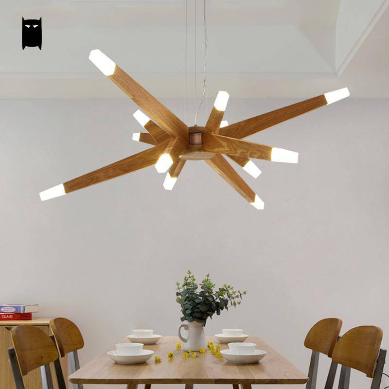 Contemporary LED chandelier with wooden branches - vue 3 sur 5