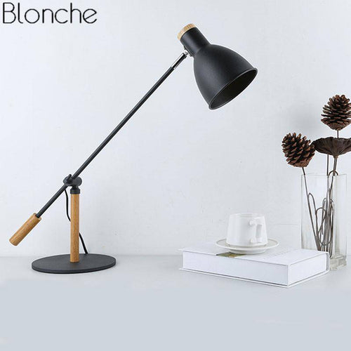 Adjustable metal and wood LED desk lamp (black or white) - vue 6 sur 6