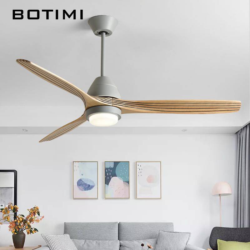 LED ceiling fan with striped blades and coloured base - vue 4 sur 8
