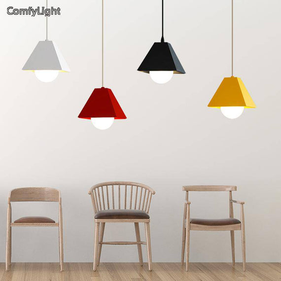 Triangular coloured LED pendant light