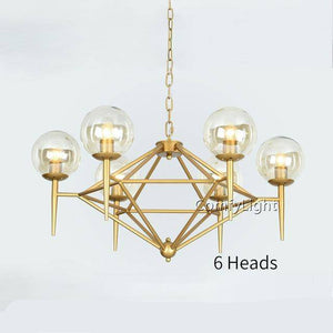Vintage gold design chandelier with glass globe loft style