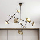 Modern LED designer chandelier with adjustable branches and gold lamps