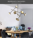 Modern LED designer chandelier with adjustable branches and gold lamps