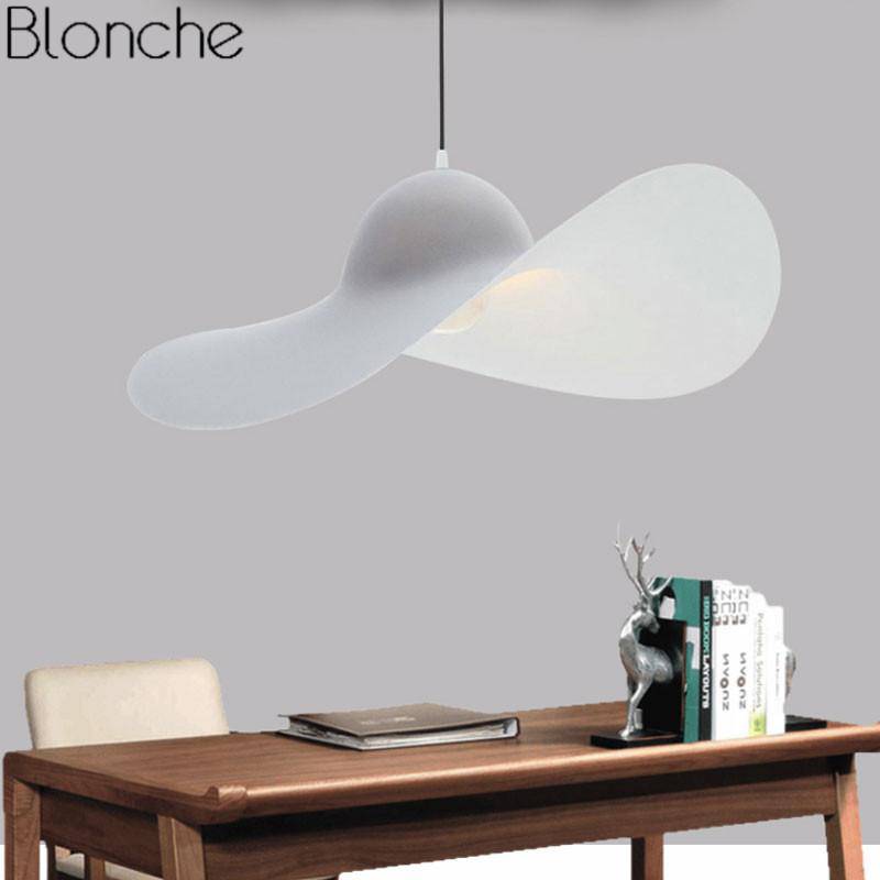 White wavy LED designer pendant light Hat - vue 3 sur 5