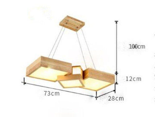 Japanese style wooden square LED chandelier - vue 7 sur 9
