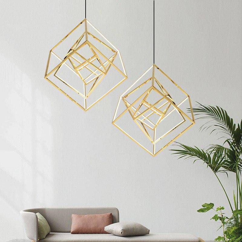 Gold cube branch design LED pendant light