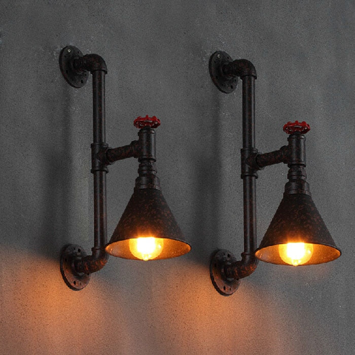 Industrial LED wall light in black and red metal Pekoso