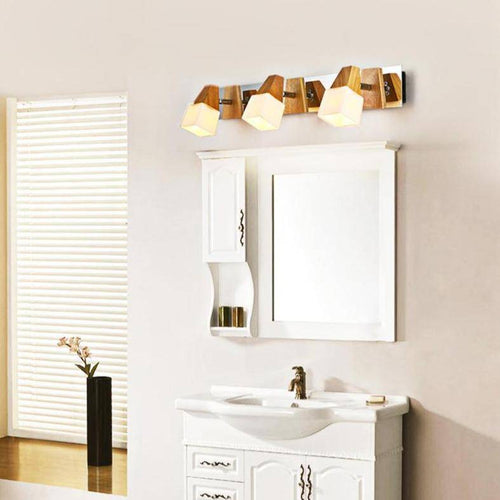 Wooden cube bathroom mirror wall light personality - vue 2 sur 4