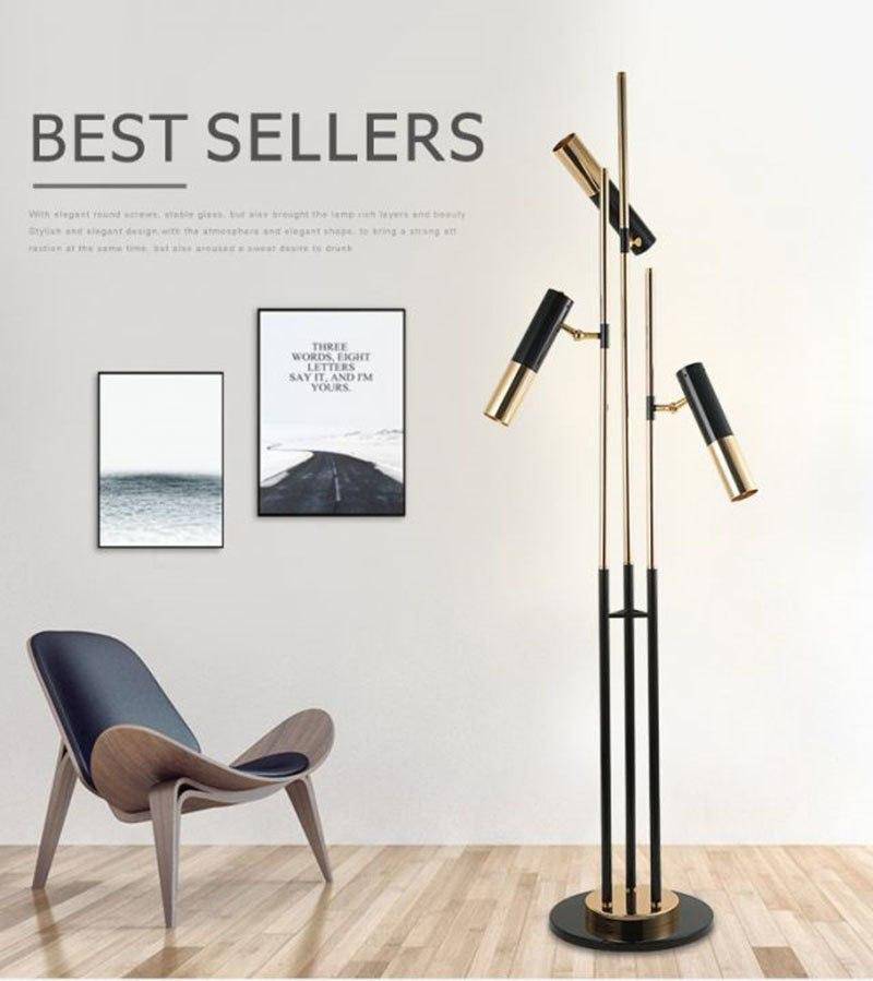 Designer LED tripod floor lamp with adjustable heads - vue 2 sur 6