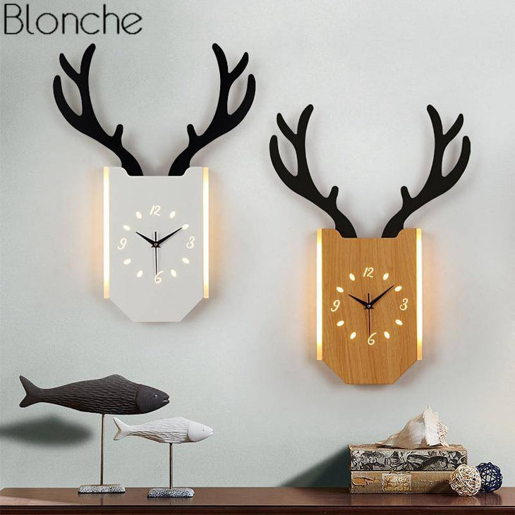 LED deer horn wall light and clock