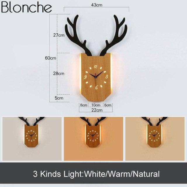 LED deer horn wall light and clock