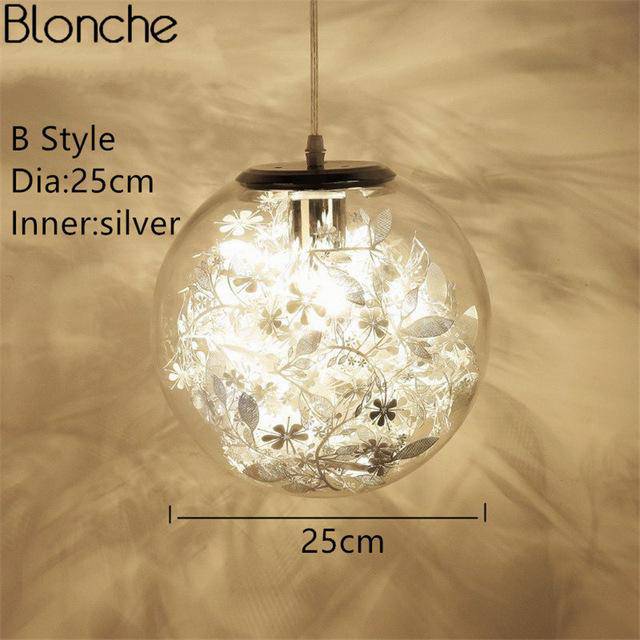 Glass sphere table lamp with leaves - vue 4 sur 10