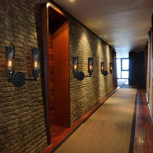 Antique wall light with caged lamp country style - vue 5 sur 6