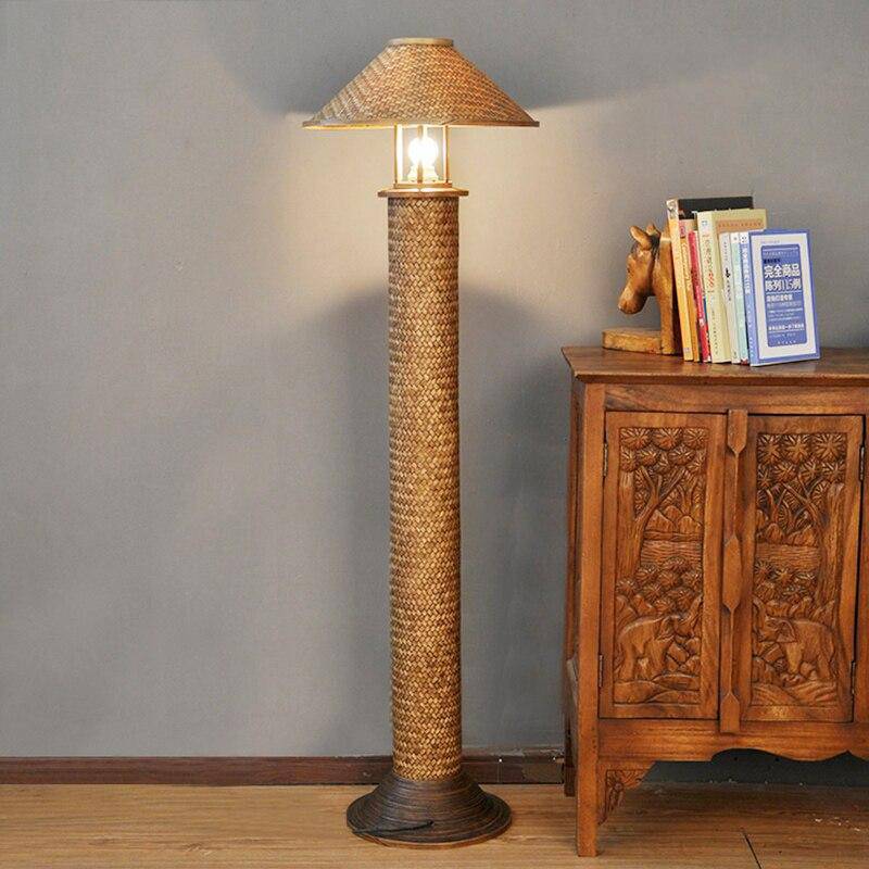 Retro woven bamboo floor lamp