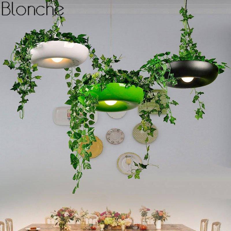Modern rounded hanging light for plant pot